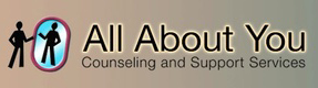 Logo with two figures and text: All About You Counseling and Support Services.
