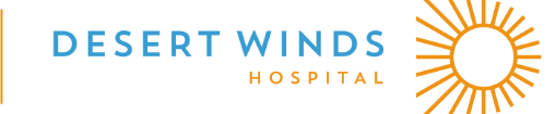 Desert Winds Hospital logo with a stylized sun icon on the right.