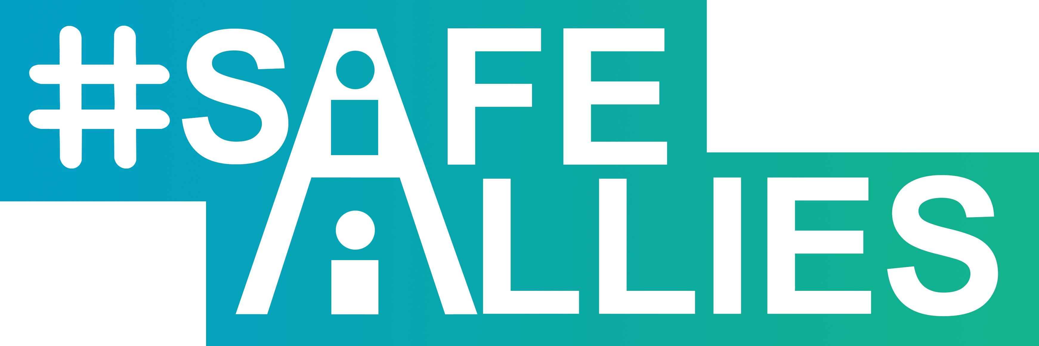 Text reads #SAFE ALLIES in white, with a turquoise to green gradient background.