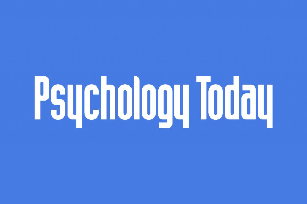 Psychology Today logo with white text on a blue background.